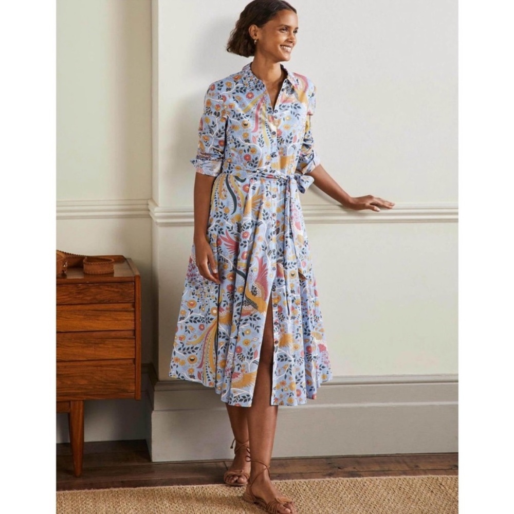 Boden Midi Kitty Peacock Button Down Dress